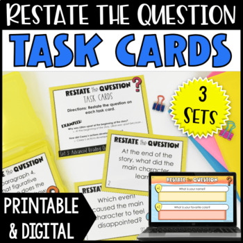 Preview of Restate the Question Practice - 96 Printable and Digital Task Cards