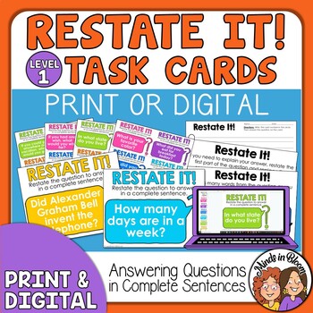 Preview of Restate the Question Task Cards (Beginning Set for Grades 2-4)