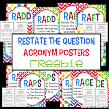 Preview of Restate the Question Text Dependent Questions Acronym Posters FREEBIE