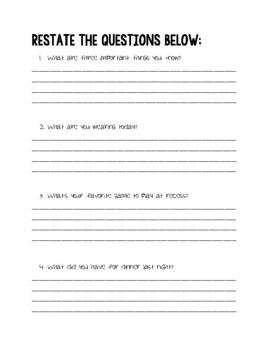 Restating Questions Practice by Miss Hammond | TPT