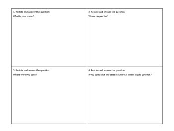 Preview of Restating the question task cards