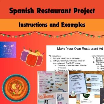 Preview of Middle School Spanish Restaurant AD Project Menu Design Food Study Instructions