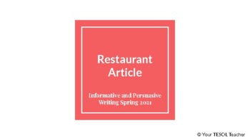 Preview of Restaurant Article Presentation Project