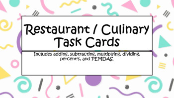 Preview of Restaurant / Culinary Math Task Cards