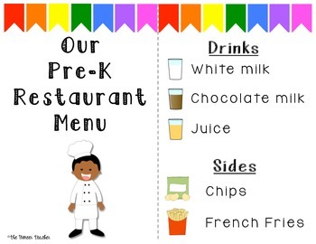 Preview of Restaurant Dramatic Play Menu