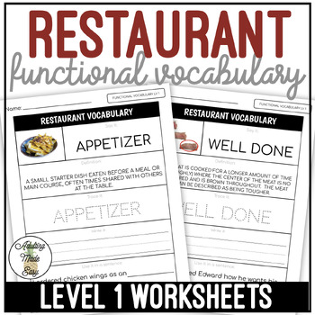 Preview of Restaurant Functional Vocabulary LEVEL 1 Worksheets