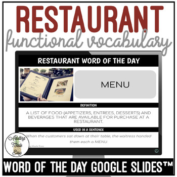 Preview of Restaurant Functional Vocabulary WORD OF THE DAY Google Slides