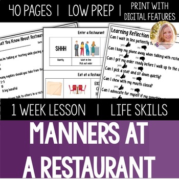 Preview of Restaurant Manners Lesson Functional Life Skills Special Ed