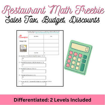 Preview of Restaurant Math- Percent Freebie