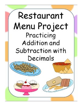 Preview of Restaurant Menu Project- Adding and Subtracting Decimals