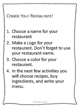 Preview of Restaurant Planning Activity