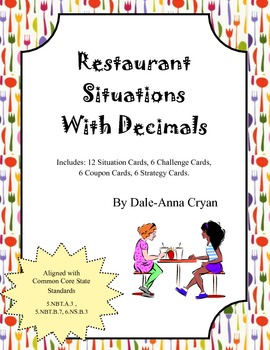 Preview of Restaurant Situations with Decimals Task Cards (5.NBT.A.3, 5.NBT.B.7, 6.NS.B.3)