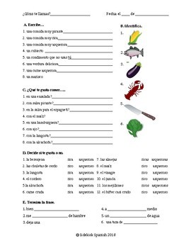 restaurant spanish vocabulary worksheets asi se dice lev 2 chapter 4