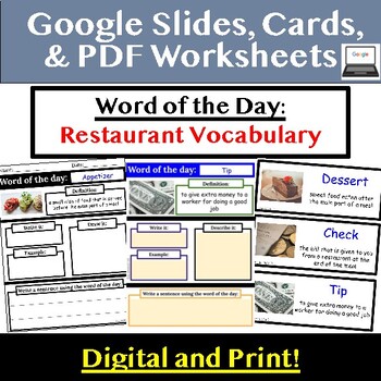 restaurant vocabulary worksheets teaching resources tpt