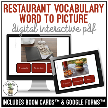 Preview of Restaurant Vocabulary Word to Picture Digital Activity
