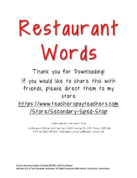 Preview of Restaurant Word Wall with Pictures