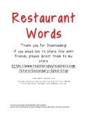 Restaurant Word Wall with Pictures