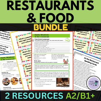 Preview of Restaurant and Food Speaking Cards and a Lesson Plan no-prep bundle