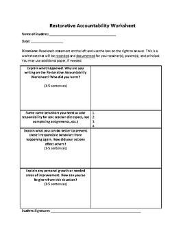 Preview of Restorative Accountability Worksheet