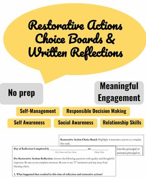 Preview of Restorative Actions Choice Boards & Reflections for Restorative Discipline