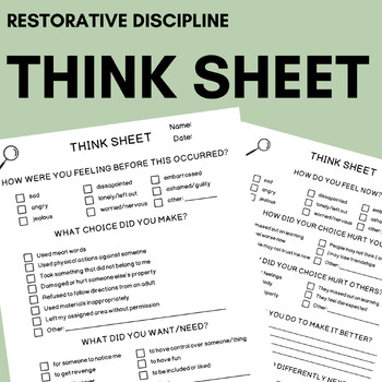 Preview of Restorative Discipline Reflection Sheet