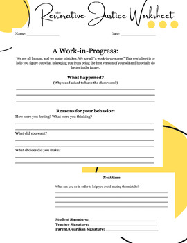 Preview of Restorative Justice Behavior Worksheet