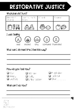 restorative justice behaviour think sheets by jessica scammell