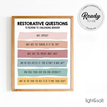 Preview of Restorative Justice Questions, Growth mindset poster, SEL, Classroom management