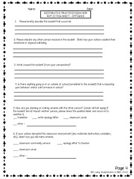 restorative justice guide and reflection sheets middlehigh school