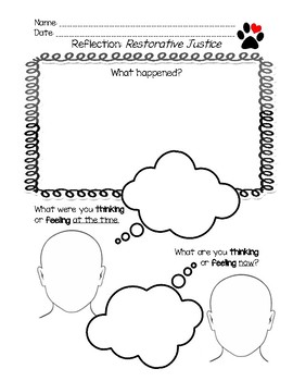 restorative justice aligned reflection thinking sheet tpt