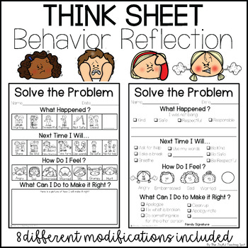 Preview of Restorative Practice Solve the Problem Behavior Reflection Think Sheet (PBIS)