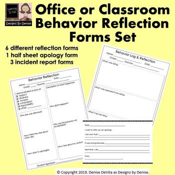 Preview of Restorative Practices Behavior Reflection Forms for Office or Classroom
