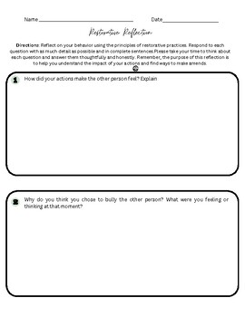 Preview of Restorative Reflection (Bullying)
