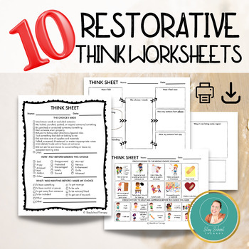 Preview of Restorative Think Sheets, Reflection Worksheets, Classroom & Conflict Management