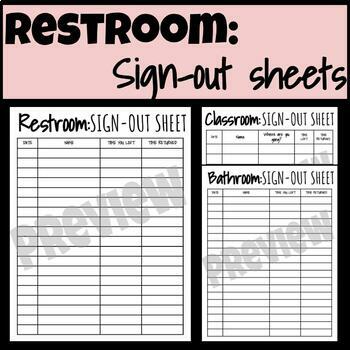 Preview of Restroom/Bathroom Sign-Out Sheet for Classroom Management 