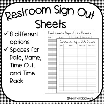 Preview of Restroom Sign Out Sheet - 8 Different Options | Classroom Management