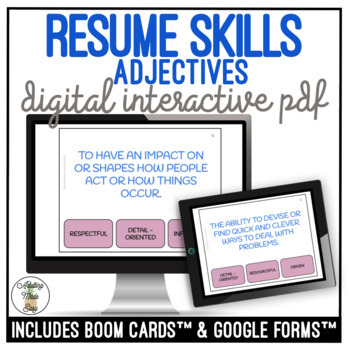 Preview of Resume Skills Adjectives Digital Interactive Activity