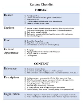 Resume Checklist by Career Coach Krystal TPT