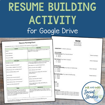 Preview of Resume Building Writing Assignment for Google Drive | Resume Lesson Activity