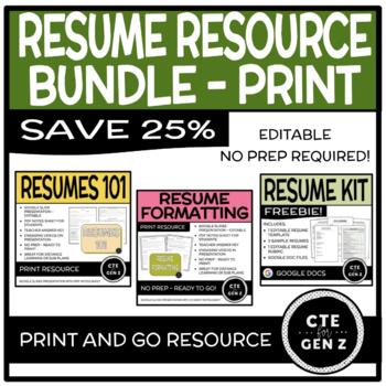 Preview of Resume Bundle Unit - PRINT Lessons - No Prep, Print and Go - Great Sub Plans!