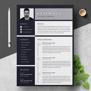 Preview of Resume / CV Template | Black and White | Developer / Designer