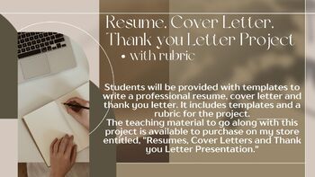 Preview of Resume, Cover Letter, Thank you Letter PROJECT Guidelines with rubric