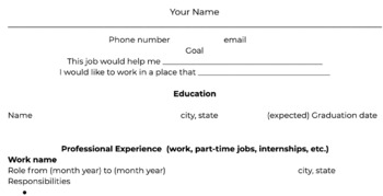 Preview of Resume Fill In Template : Distance Learning Google Doc