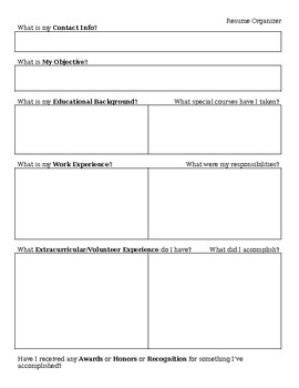 Preview of Resume Graphic Organizer