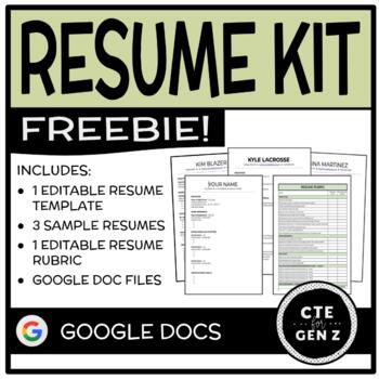 Preview of Resume Kit *FREEBIE* -Resume Template, Sample Resumes & Resume Rubric - Editable