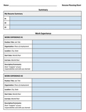 Resume Planning Worksheet 