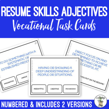 Preview of Resume Skills Adjectives Task Cards