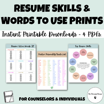 Preview of Resume Skills & Words to Use Prints