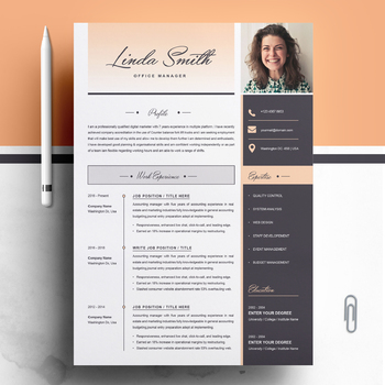 Preview of Teacher Resume Template 4 pages / Word CV | Office Manager