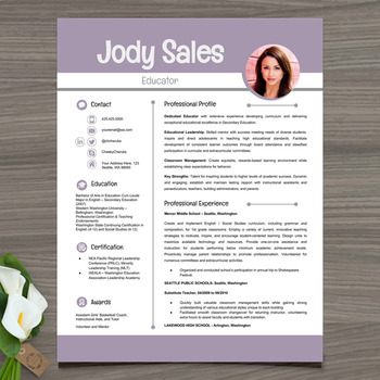 Preview of Resume Template + Cover and Reference Letter (Lavender) - PowerPoint EDITABLE